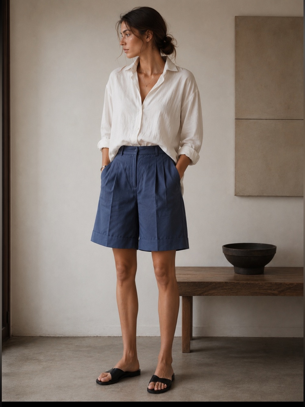 Nordstrom Dark Cornflower Pleated High-Rise Bermuda Shorts